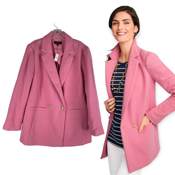 Talbots Double Knit Long Blazer Jacket Double Breasted Pink Size 14W - Picture 2 of 11